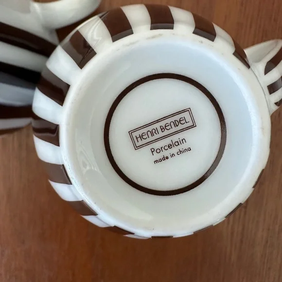 Henri Bendel Brown and White Striped Mugs (2) - Picture 7 of 8